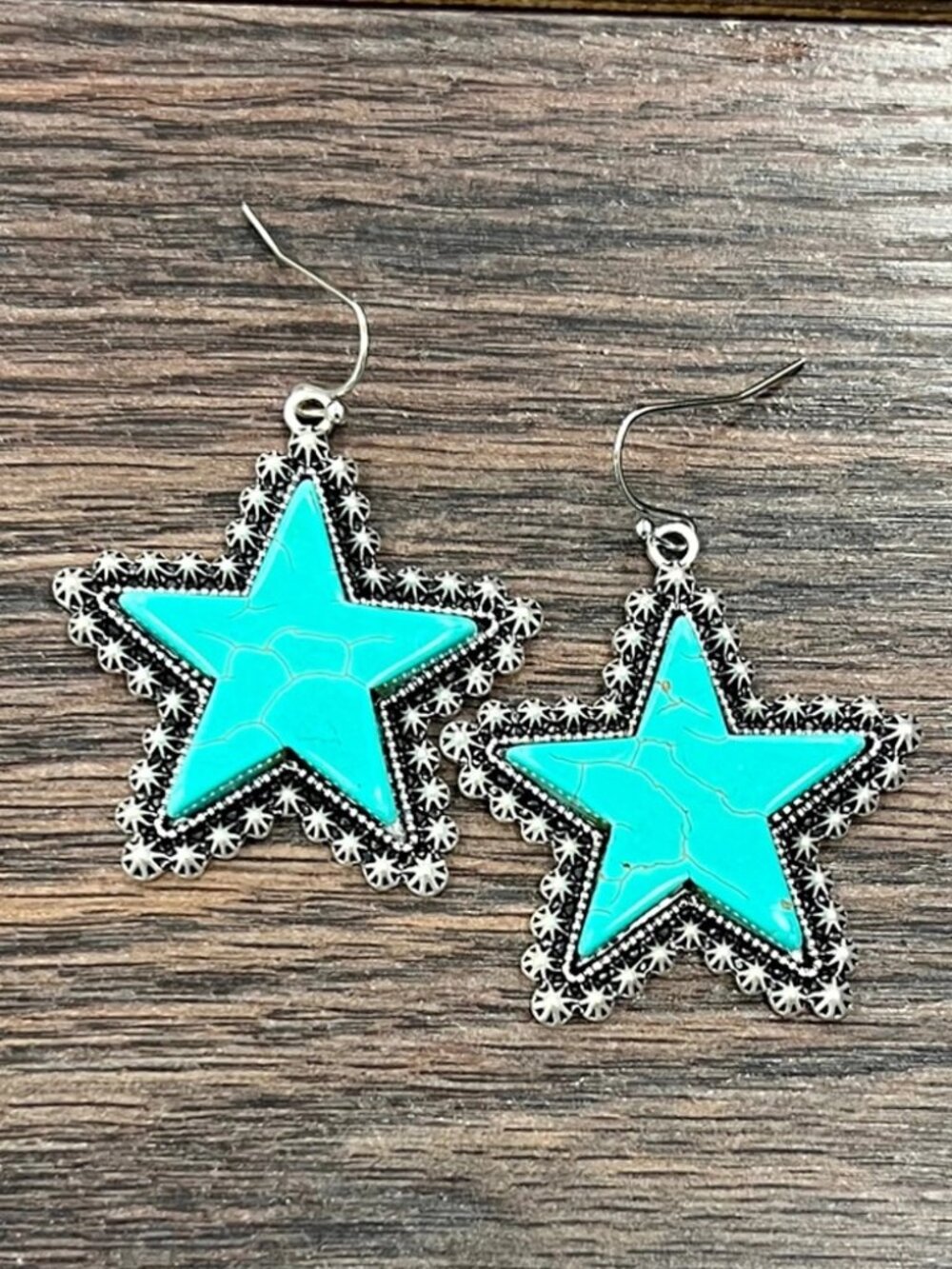 Turquoise Star Earrings Western Boho Rodeo Silver Statement Dangle Boutique